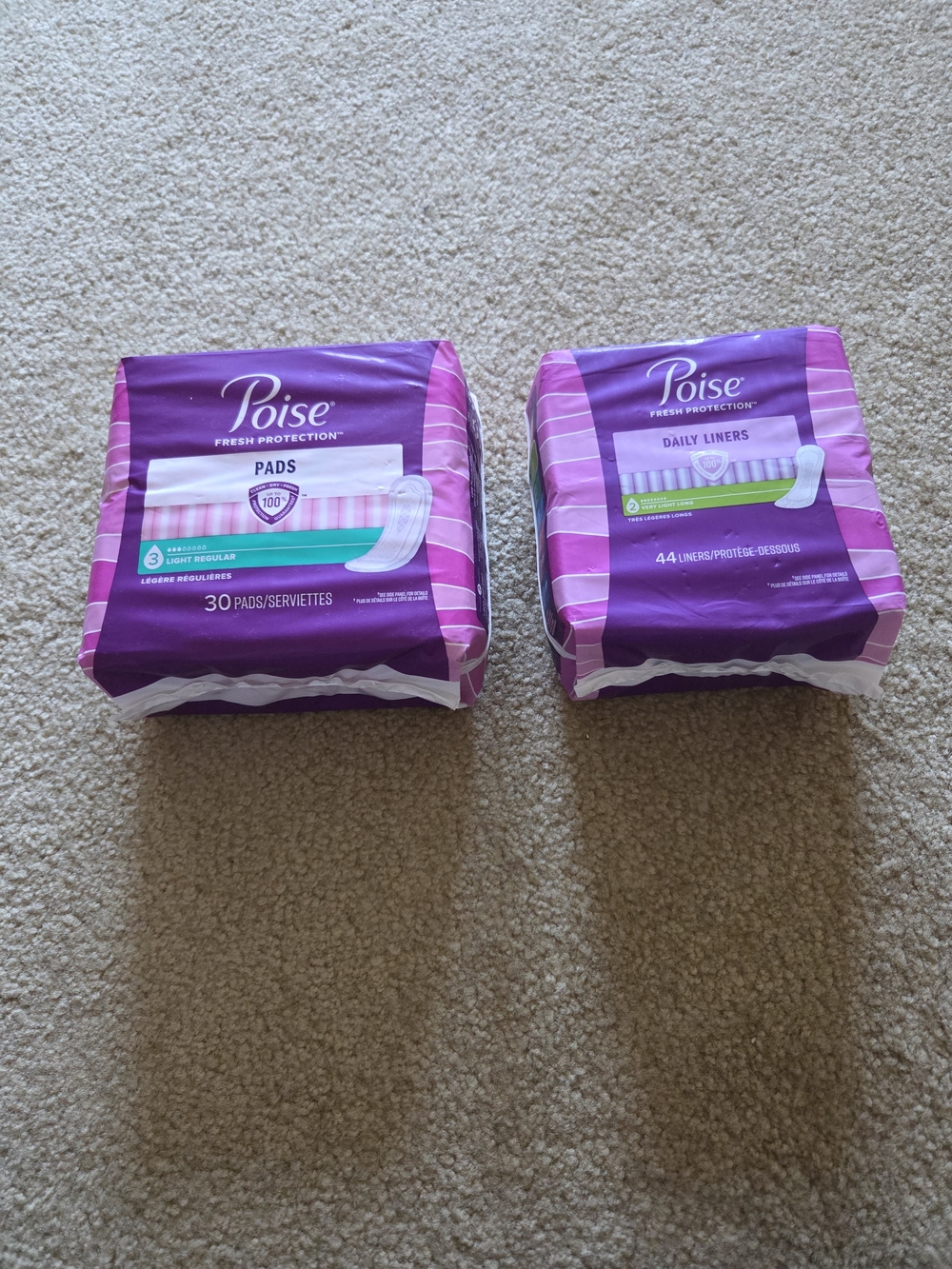 Poise Fresh Protection Incontinence Pads Light Regular 30 Ct + Liners 44 Ct